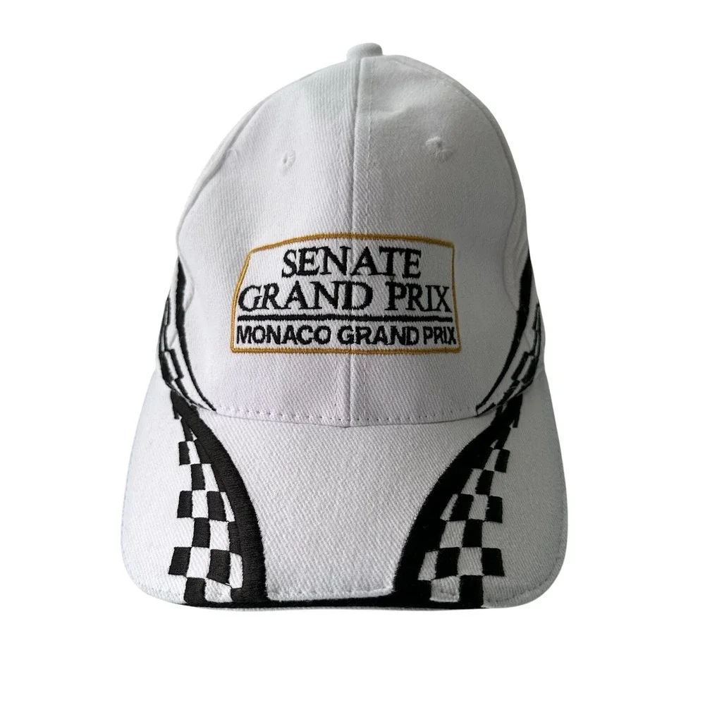 Senate Grand Prix Monaco Grand Prix Racing Hat White Checkered Adjustable‎ Cap